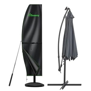 BEEWAY Garden Parasol Cover Waterproof, Outdoor Cantilever Parasol Cover with Zipper and Rod Fit for 2m to 4m Banana Patio Umbrella - 210D Oxford Fabric, Anti-UV , Windproof - 265 x 40/70/50cm