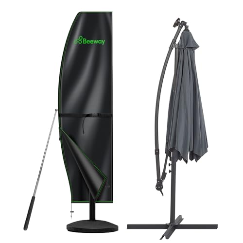 BEEWAY Garden Parasol Cover Waterproof Outdoor Cantilever Parasol Cover with Zipper and Rod Fit for 2m to 4m Banana Patio Umbrella - 210D Oxford Fabric Anti-UV  Windproof - 265 x 40/70/50cm
