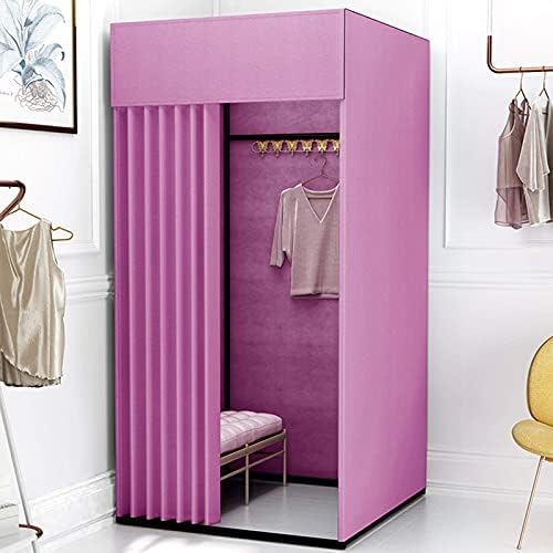Camp Toilet Fitting Room Door Curtain Floor Dressing Room Dressing Room Curtain Kit and Metal Frame Shelf Folding Room Simple Dressing Room (Color : Dark Green Size : 100x100x200cm) (Purple image 2
