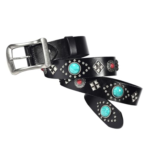 Fashion Rivet Leather Belts Studded Decoration Adjustable Prong Buckle Metal Punk Rock Style Neutral Jeans Belt(105cm/waist:35