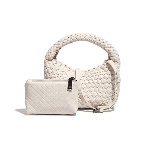 Small Size Woven Women's Handbag and Small Money Bag Luxury Lightweight Vegan Leather Adjustable Crossbody Bag Set