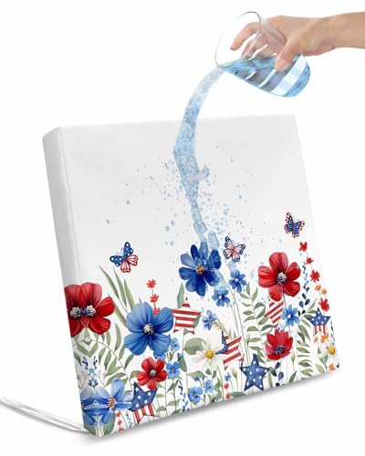 2 Pack 4th of July Waterproof Cushion Covers with Ties, Outdoor Patio Chaise Lounge Chair Seat Cushion Slip Covers Replacement(Only Cover) Independence Day Red Blue Floral Butterfly 24