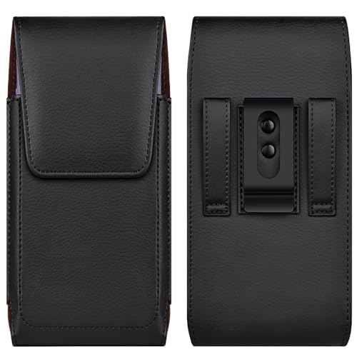 COANJIUO Leather Cell Phone Holster with Belt Clip Strong Magnetic Closure for Samsung Galaxy Ultra S25 S24 S23 S22 S21 S20 A17 A16 A15 A14 A13, Motorola G Stylus, XL-Black