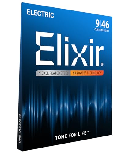 Elixir Cuerdas para guitarra eléctrica Strings con recubrimiento NANOWEB, calibre ligero personalizado (.009-.046)