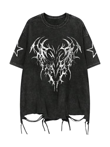 Verdusa Men Ripped Graphic Tees Short Sleeve Drop Shoulder Grunge