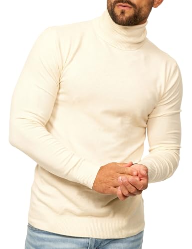 behype. Men's Turtleneck Jumper as Knitted Jumper in Fine Knit - Long Sleeve Jumper Slim Fit - Winter Jumper Turtleneck Shirt - Casual & Business Turtleneck Shirt, cream, L