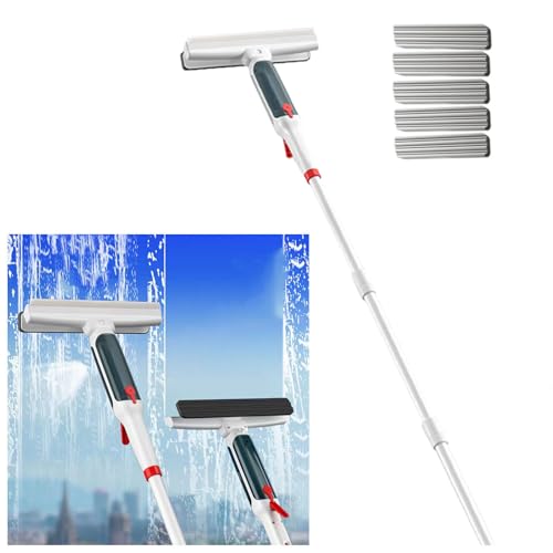RRRYYYZZ Limpiacristales de 75 pulgadas con barra de extensión con poste de extensión de 4 secciones, kit de limpieza de ventanas 4 en 1, kit de lavado de ventanas con colector de aguas residuales y 5