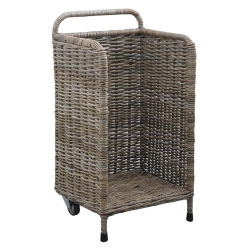 AUBRY GASPARD - Panier à Bûches roulettes - Gris - Matériau Principal Poelet - Métal - Dimensions 42 x 38 x 78 cm (80 cm avec Poignée) - Design Pratique Esthétique - Transport Facile Bois