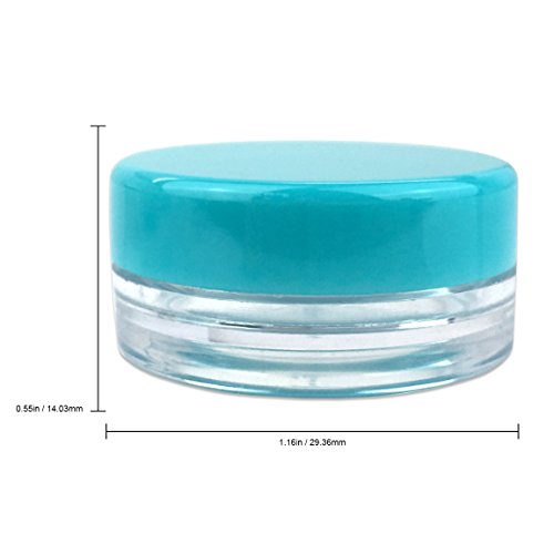 Beauticom 3g/3ml (0.1 Fl Oz) Round Clear Plastic Jars with Round Top Lids for Creams, Lotions, Make Up, Powders, Glitters, and more... (Color: Teal Lid Quantity: 50 Pieces) - Thumbnail 3