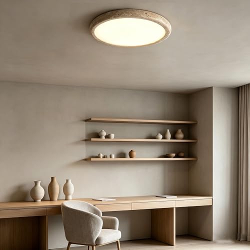 Plafonnier de style japonais en travertin jaune véritable 48cm - 4