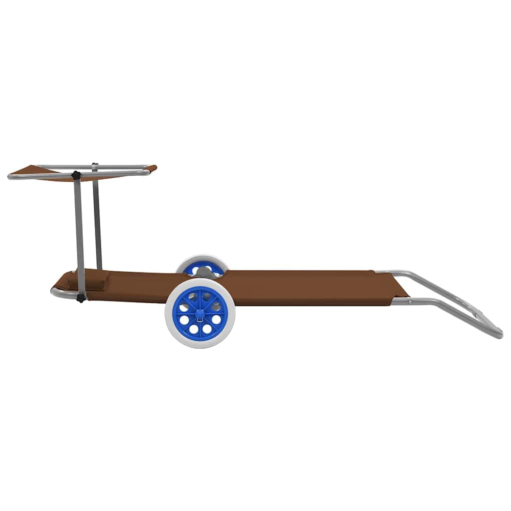 Fengshui Klappbare Sonnenliege Mit Dach Stahl Taupe | Verstellbare Rückenlehne, Kopfkissen inklusive, 2 Räder für Transport, max. 110 kg