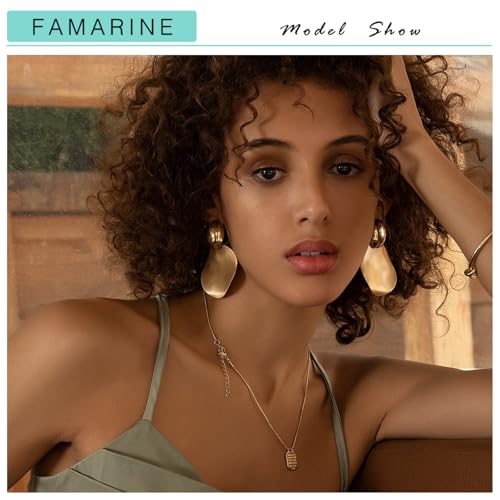 FAMARINE Big Disc Drop Earrings Gold Dangle Earrings Round Hammered Earrings Women3