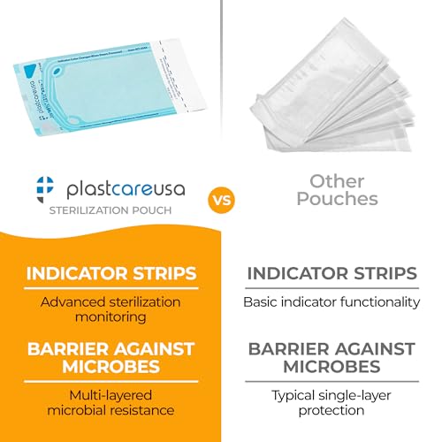 1000 3.5 X 5.25 Self Sealing Sterilization Pouches - Autoclave Sterilizer Bags Pouch for Sterilizing Dental Medical Instruments & Cleaning Tools - Latex-Free, Color Changin Indicator by PlastCare USA