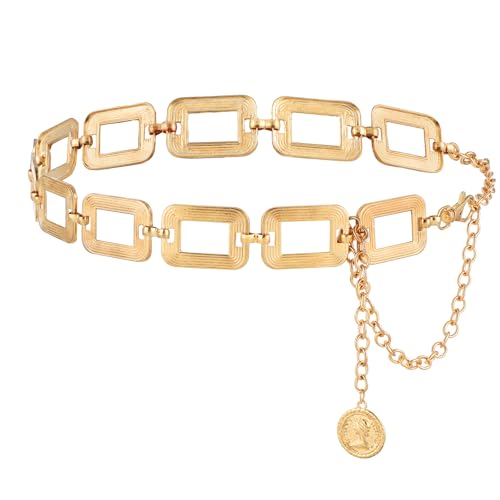 Chain Belt for Women Metal Waist Chain Chunky Belly Link Belt Thick chain Belts Trendy Adjustable Waist Belts Gold Fashion Cute Body Chains for Girls Ladies Dresses Vest Jeans Pants Trousers