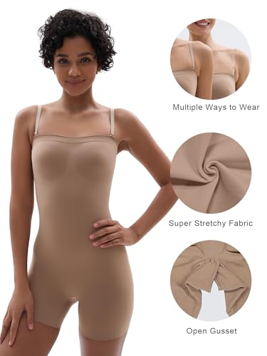 Image of SHAPERX Strapless Shortie Bodysuit for Women Tummy Control Shapewear Seamless Sculpt Body Shaper with Removable Straps