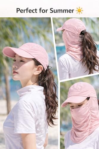 Image of Unisex Sun Protection Cap with Face Mask Cover UPF 50+ | UV Protection Hat with Neck Flap for Women, Men & Kids | Breathable Summer Cap for Driving Cycling Travel | Adjustable | Random Color