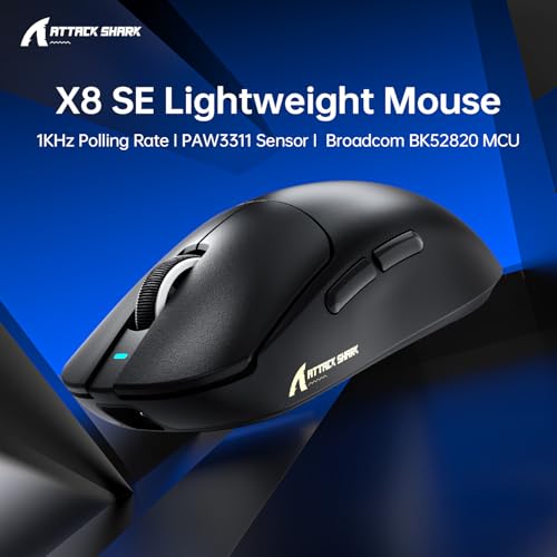 ATTACK SHARK X8SE Mouse for Large Hand, 55g Superlight, PixArt PAW3311 Gaming Sensor, BT/2.4G Wireless/Wired, Adjustable DPI up to 25000, 500mAh Battery (Black) 6