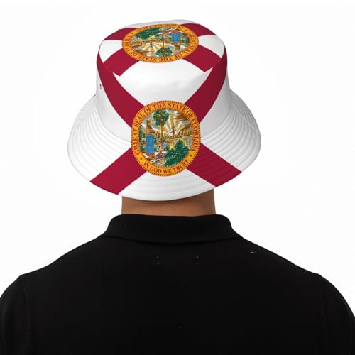 Flag of Florida Adult Unisex Sunshade Bucket hat, Non-Shrinking, Lightweight, Breathable, Foldable, Easy to Store Black 7
