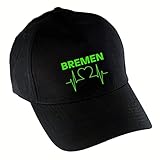 VIMAVERTRIEB® Baseballcap Bremen - Herzschlag - Druck: grün - Cap Kappe Mütze Schirmmütze Fußball Fanartikel Fanshop - schwarz