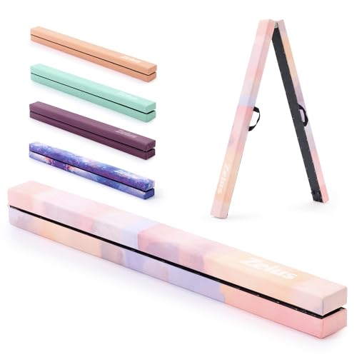 ZELUS 2.1 m Folding Balance Beam Foldable Floor Gymnastics Balance Beam with Carry Handles Suede Cover & Nonslip Base Portable Gymnastics Equipment for Beginners Gymnasts Pink Purple Gradient