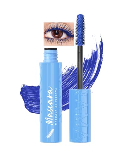Máscara de pestañas azul resistente al agua con cabezal de cepillo de fibra de silicona grande, duradero, resistente a las manchas, pestañas voluminosas, pestañas largas, rimel de colores altamente