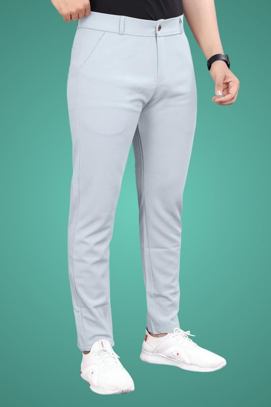 Image of Slim Fit Lycra Blend Pants for Men | Stretchable, Breathable Formal Trousers with Dual Side Pockets & Button Closure | Comfortable for Office, Travel & Casual Wear