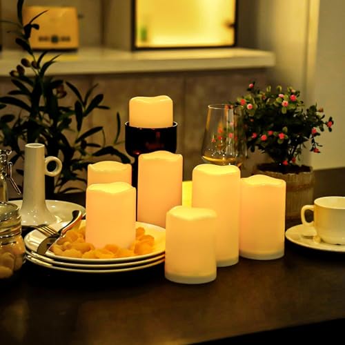 Image of Aignis 14pcs Flameless LED Candles Battery Operated with Remote Timer, Outdoor Indoor Waterproof, Warm Glow for Cozy & Romantic Home /Wedding /Holiday Decor (D 3'' x H 4'' /5'' /6'')