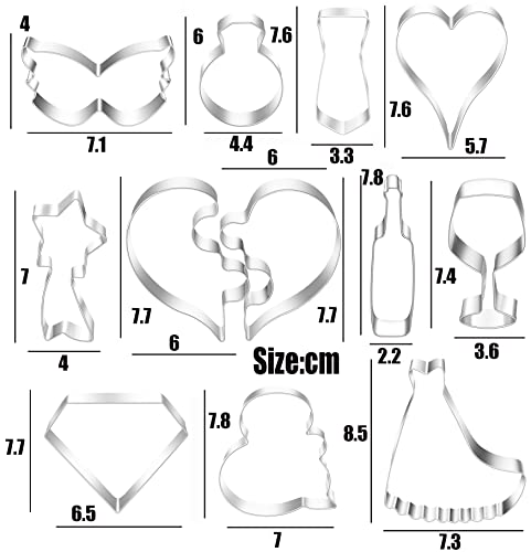Mrcookie 12Pcs Love&Wedding Heart Shaped Cookie Cutters Shapes,Stainless Steel Biscuit Cutters Sandwich Cutters,For Valentine's Day,Fruit And Vegetable Cutters Molds #TOP3
