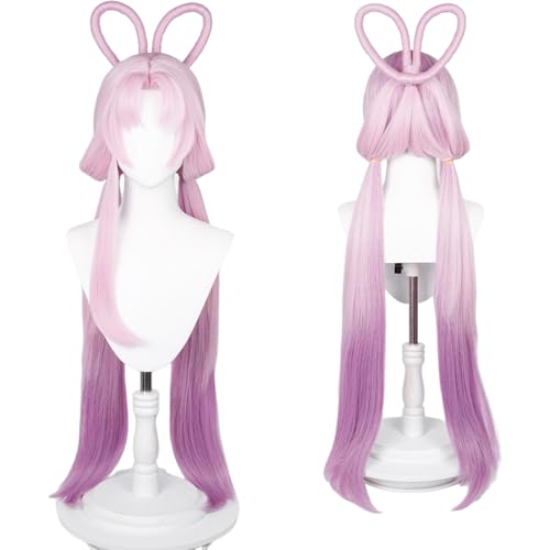 Image of Chinese Ancient Style Wig Anime Pink Purple Gradient Wigs Women Long Straight Wig with Ponytail Bangs Buns COS Game Cosplay Wigs Halloween,Christmas,Comic con,Game Show,Party
