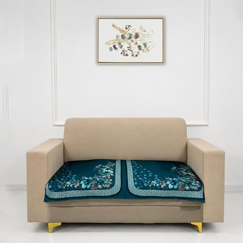 Image of Homerz 'Brooklyn Series' Premium Sofa Cover | Quilted Floral Design | Non-Slip Washable Sofa Protector | Soft Anti Slip Fabric (Teal, 2 Seater, Only Seat Cover)