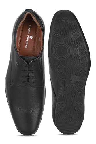 Image of Louis Philippe Men Premium Leather Breathable Lining Material Anti Slip Flat Heel TPR Sole Formal Derby Shoes