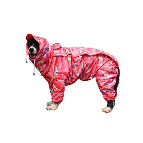 feiling Lluvia Abrigo para Perro Chubasquero Impermeable 4 Patas de Lluvia Chaqueta Mascotas Rain Coat Dog con Desmontable Capucha para Grande Mediano y Pequeño Perro (14#, Camuflaje Rosa)