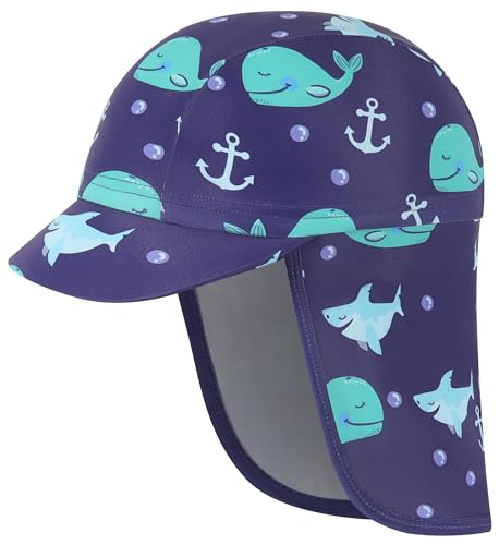 Swimbubs Baby Sun Hat & Toddler Legionnaire Hat – Kids Swim Hat with Neck Flap for Beach & Pool, Boys and Girls (3-6 Years, Blue Whale)