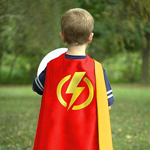 Mizzuco Superhero Capes For Kids Superhero Cloak With Mask And Waistband Halloween Costumes And Party Dress Up Gift For Boys And Girls (Red+Yellow) #TOP3