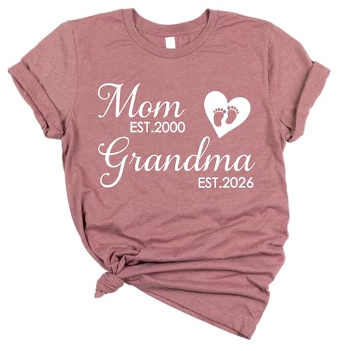 Custom New Grandma Shirt First Time Grandma Gifts Personalized Pregnancy Announcement Shirt for Women Est 2026 Pregnancy Reveal Tees Baby Announcement...