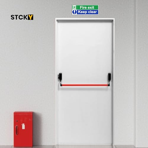 stcky Fire Exit Sign - 30cm x 10cm Ideal Sized Fire Exit Arrow Self Adhesive Vinyl Signs [Pack of 3] (Fire Exit Keep Clear)