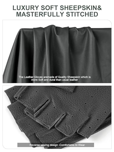 Image of GSG Men's Fingerless Leather Driving Gloves, Half Finger, lambskin | Half Finger Design, Breathable Comfort,Driving, Motorcycle Riding, Racing, Cycling, Daily Wear