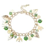 Green Turkey Evil Eye Charm Bracelet for Women 14K Gold Plated Lucky Protection Jewelry Eye of Evil Bird Indian Portrait Leaves Charm Anklet Bracelets Birthday Christmas Gifts for Women