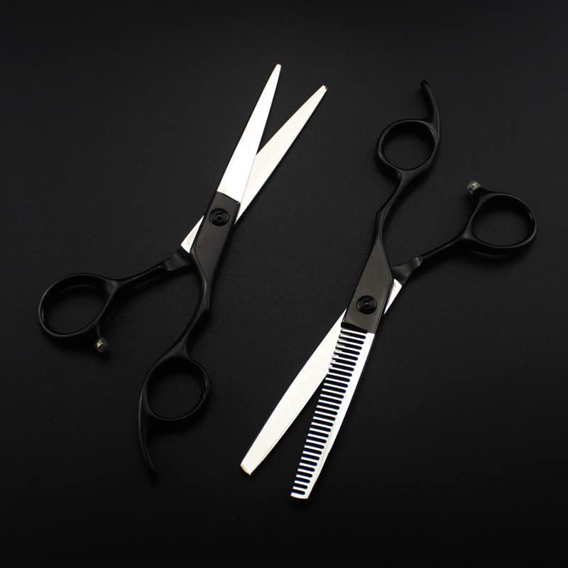 Hair Cutting Scissors, 6inch Professional japan 440c steel black cut hair scissors cutting barber tools haircut thinning shears hairdressing scissors (Color : Cutting and thinning)