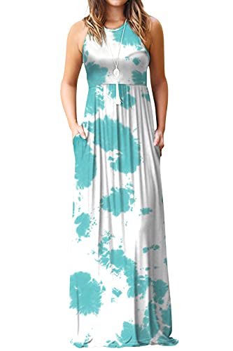 Image of EUOVMY Women's Sleeveless Dress Casual Plain Loose Summer Long Maxi Dresses with Pockets