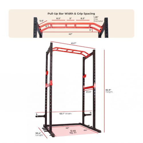 Sunny Health & Fitness Full Size Power Cage for Home Gym Training | Squats, Presses & Pull-Ups, Reversible Pull-Up Bar, Numbered Heights, 6 Band Pegs, Plate Storage, 2130 lb Rack - image 8