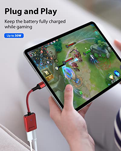 Stouchi USB C to 3.5mm Headphone and Charger Adapter, 2 in 1 USB-C to Aux Audio Jack with Safe 30W Fast Charging, Hi-res DAC Compatible with Samsung S22 S21 Ultra Note 20/10, Pixel 9/6/5/XL- Red - Thumbnail 5