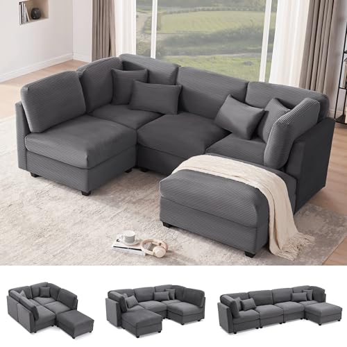 Huatean Home 125 Inch Oversized Corduroy Modular Sectional Sofa, U