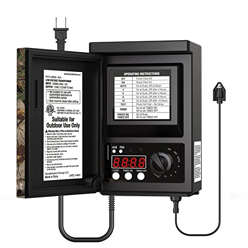Goodsmann Power Pack 120W Low Voltage Camo Transformer Outdoor Lighting Transformer With Photo Sensor And Timer, Weatherproof For Landscaping Light, Spotlight, Pathway Light 9111-12002-01A #TOP7