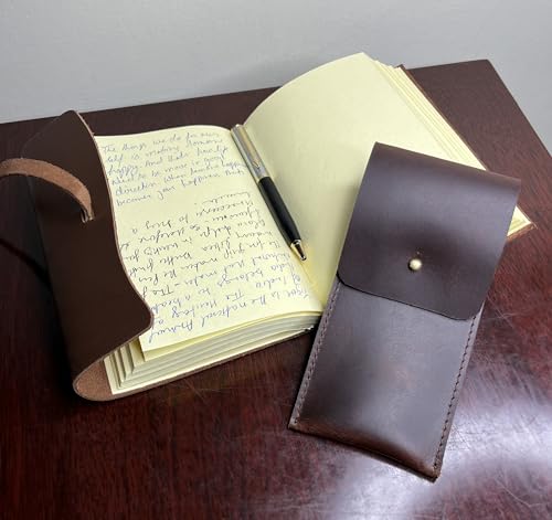 Image of RUSTIC TOWN Leather Pen Case - Handmade Full-Grain Leather Pen Pencil Holder - Minimalist Pen Protective Sleeve Cover - Practical Pencil Pouch for Work & Office
