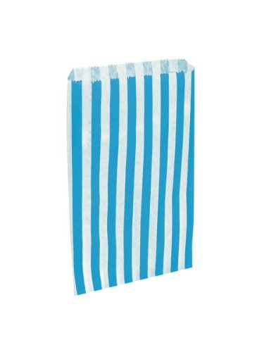 (1, Original Packaging) - 100 x Sky Blue & White Candy Stripe / Striped Paper Sweet Party Bags - 13cm x 18cm