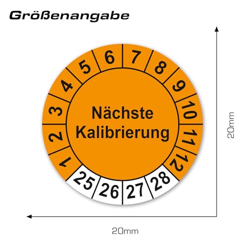 LabelTec Kalibrierungsplaketten Nächste Kalibrierung Prüfplaketten 2025-2028 Prüfaufkleber Vinyl Aufkleber Kalibrierungsetiketten Plaketten wasserfest Folie selbstklebend LTD024 (50, ⌀20mm)