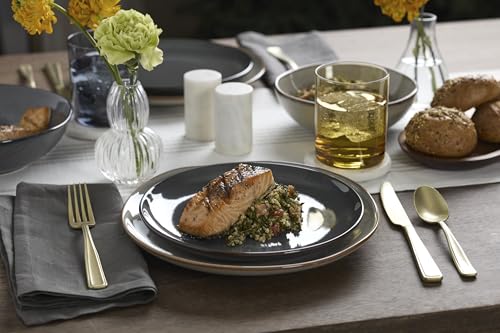 Image of Oneida Dinnerware Set, Organic Shades Gray 18-Piece Dinnerware Set, Service For 6, Stoneware Material, Dishwasher And Microwave Safe, Bowls, Plates And Bowls, Dinner Dishes, Plates (Gray, 18 Piece)