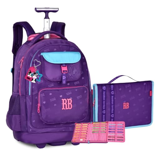 Kit Mochila de Rodinhas e Estojo Fichário Rebec Bonbon Urban Mix RB Escolar Trabalho Faculdade Roxo