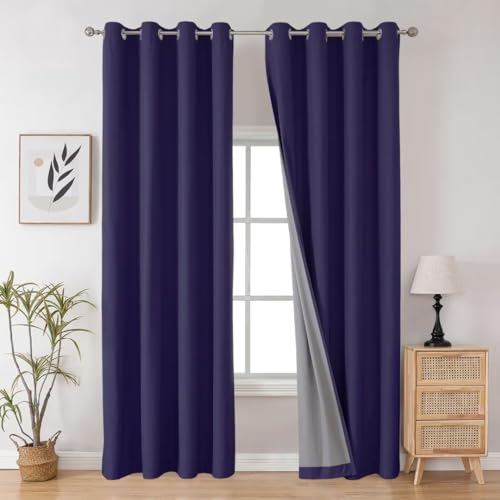 Image of Joydeco Navy Blue Blackout Curtains 120 Inches Long, Extra Long Black Out Curtains 108 Inch Long for Living Room Bedroom, Total Room Darkening Drapes Drapes for Windows with Grommets